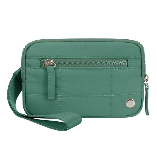 

Женский нейлоновый стеганый кошелек на запястье, портативный водонепроницаемый кошелек на запястье с 3 карманами на молнии для кредитных карт и ключей зелёный