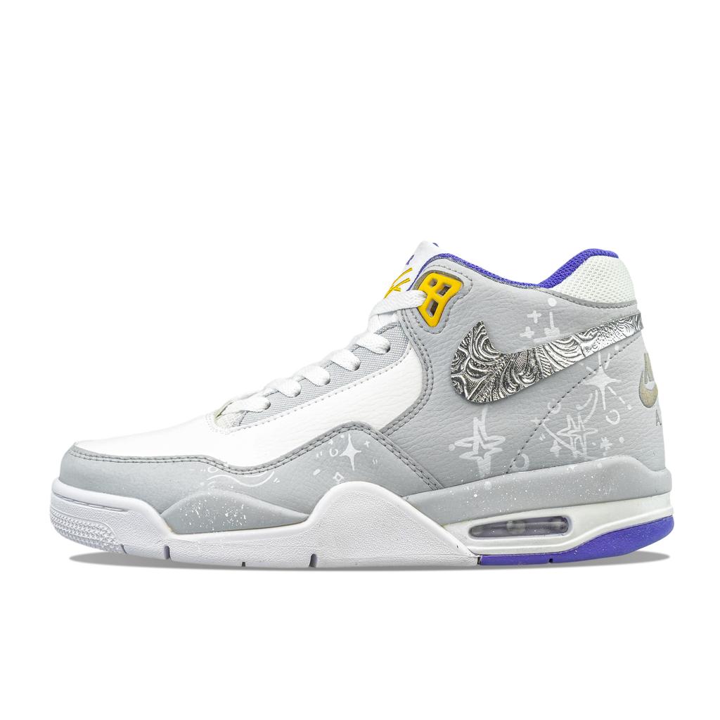 Nike Flight Legacy Cushioning, Wear Resistant Mid Top Vintage Basketball Shoes Men's Gray White BQ4212-102(Team695-)