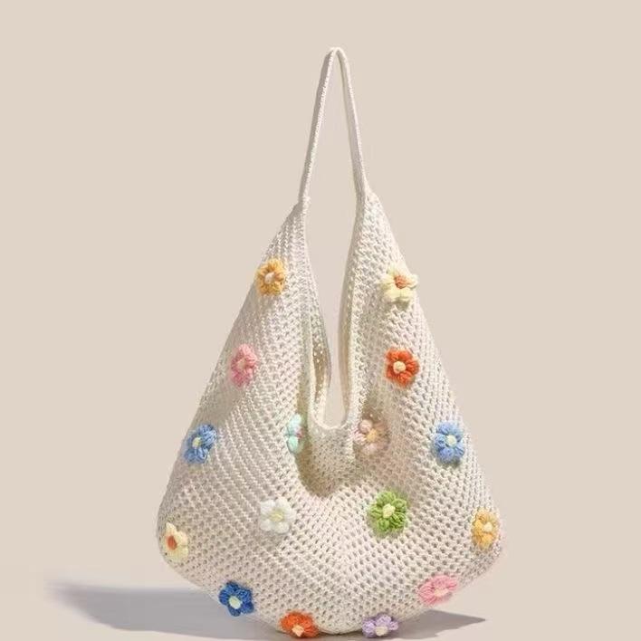 Summer super fire woven bag women's new literary and artistic style wool knitted vacation beach bag shoulder messenger bag
