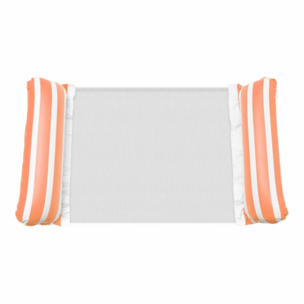 Portable Foldable Water Hammock with Net Backrest Floating Water Bed Inflatable Striped Swimming Pool Mattress Pool Party Toy