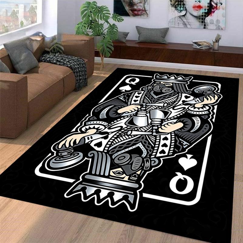 Playing Card Style Queen Design Carpet - Black White Graphic Rug Suitable for Use As an Anti-slip for Living Room Bedroom Sofas