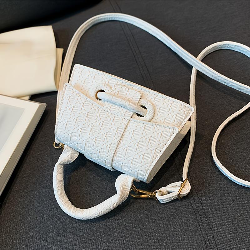 Woven Pattern Mini Handbag Women Solid Color Crossbody Bag Fashion Top Handle Square Purse