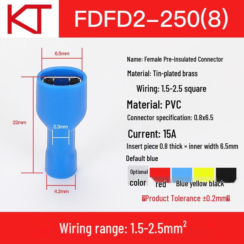 KT Keshitong FDFD2-110-187-250 Fully Insulated Female Crimp Connector Terminals (1000 Pcs)