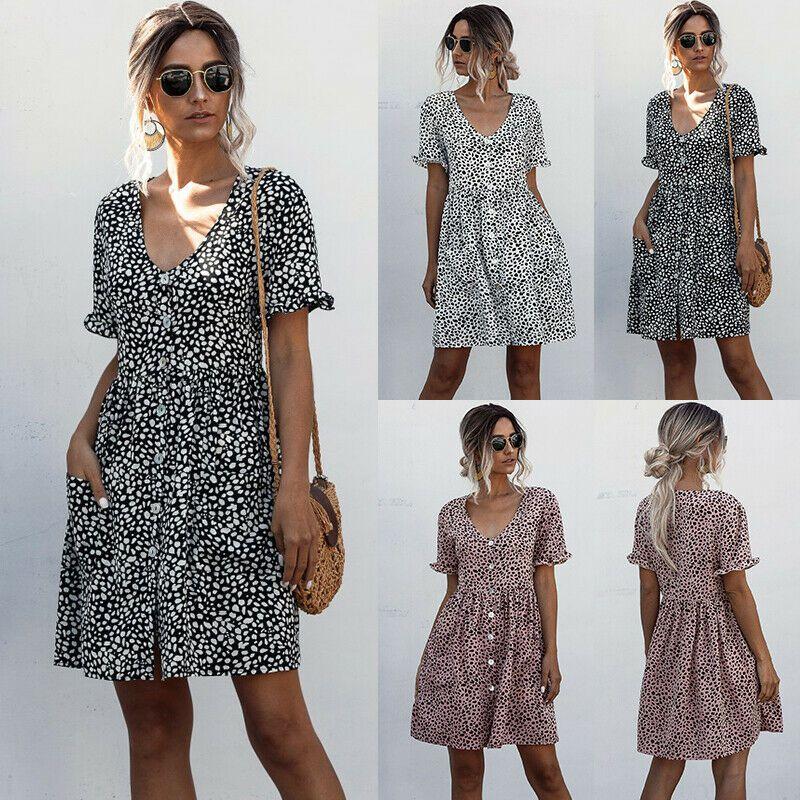 Stylish Women V-neck Holiday Mini Dress Featuring Elegant Polka Dot Design And Pockets