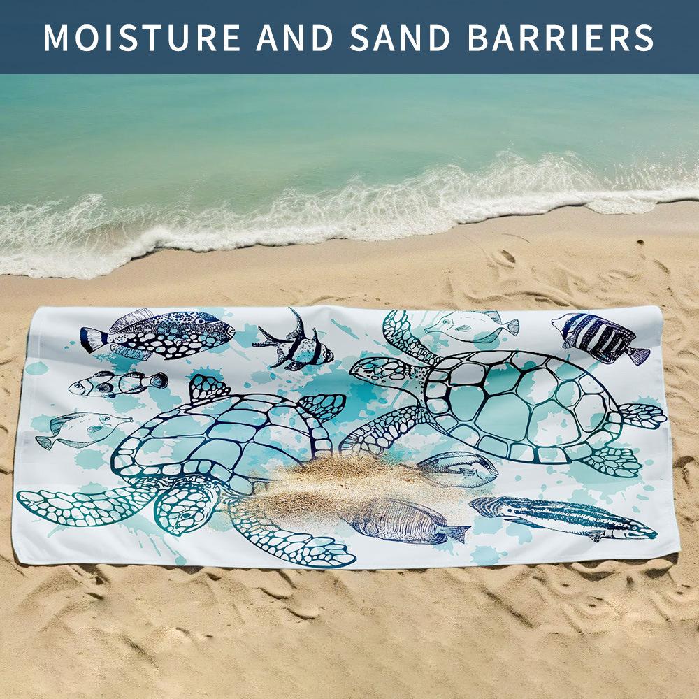 * Turtle double-sided velvet quick-drying beach towel printed bath towel absorbent sports towel