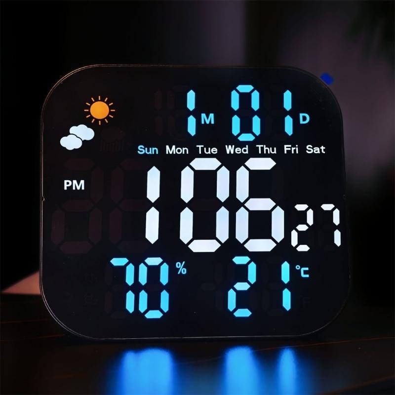 Alarm Clocks for Bedroom LED Digital Weather Clocks Desk Alarm Clock with Auto Dimming Day of Week Indoor Temperature