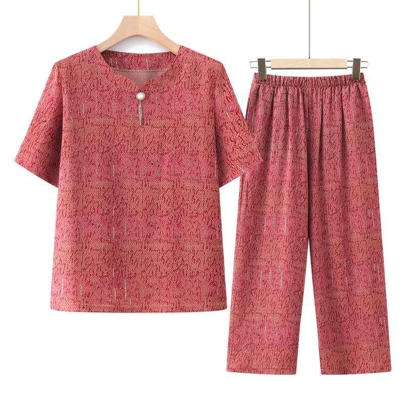 Women's Mid-Aged Summer Short Sleeve Two-Piece Set