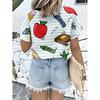 Women's Collar Shirt Short Sleeve Button Up Blouse Full Body Apple Print Machine Washable Casual Office Spring Summer Top
