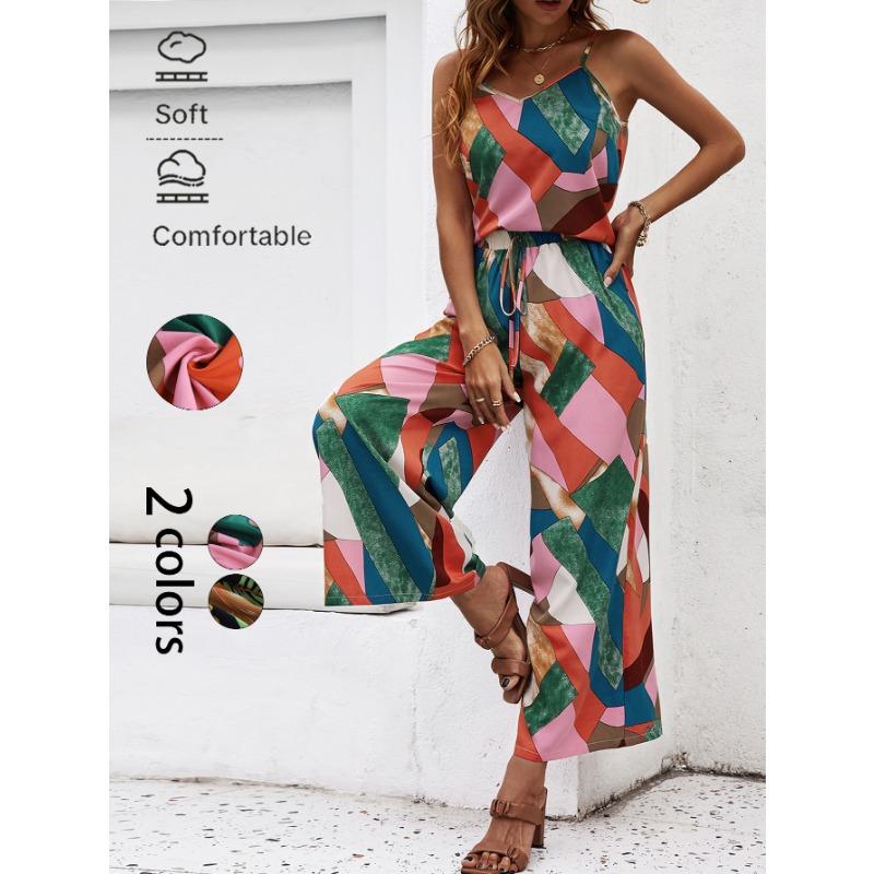 

Женский весенне-летний новый костюм в повседневном праздничном стиле с принтом халтер и брюками широкого покроя XL зелёный