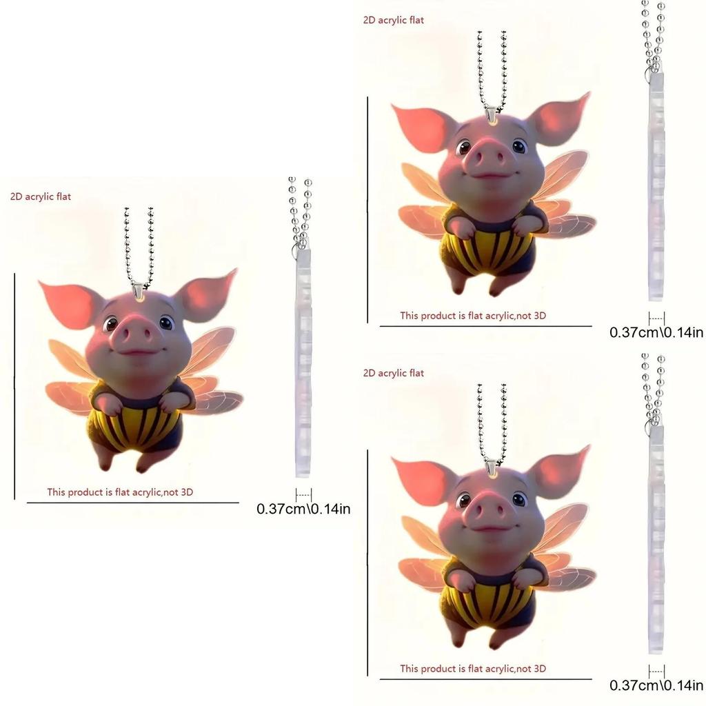 Charming Acrylic Flying Pig Keychain Car Rearview Mirror Decor For Home And Auto