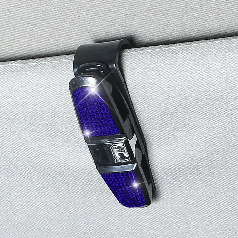 New Rhinestone Crystal Auto Sun Visor Glasses Fastener Clip Sunglasses Ticket Card Multi-Function Holder Car Interior Accessory
