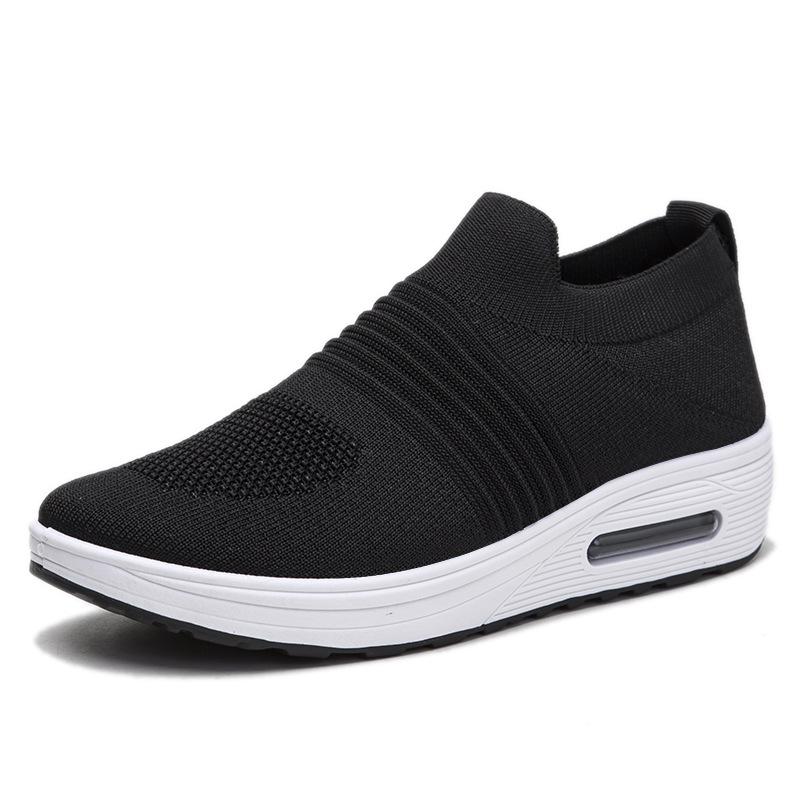 Новые весенние туфли Shake, женские эластичные носки, летающие тканые туфли, обувь на воздушной подушке, женская повседневная обувь без шнуровки для ленивых 35 чёрный