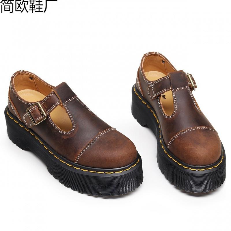 thick-soled characters with Mary Jane women's shoes, genuine leather low-top small leather shoes, first-layer student muffin