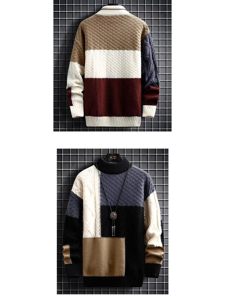 Herre Japansk Retro Fargeblokk Strikkegenser - Høst/Vinter Langermet Casual Pullover