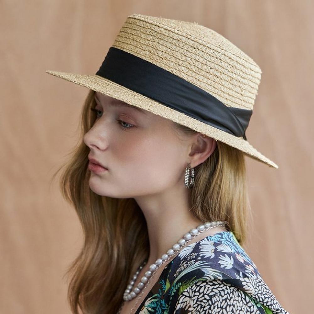 Maxza Classic Rafia Ribbon Boater Hat blacks
