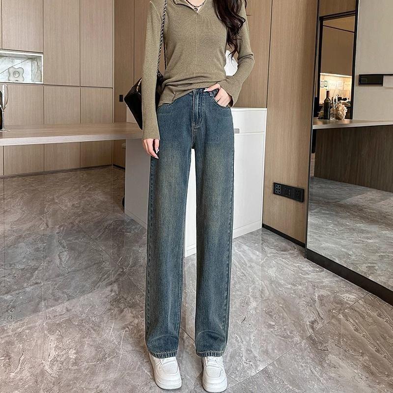 

Petite Vintage Velvet Denim Jeans for Women - Slimming Wide-Leg Straight Pants XS below 85 lbs