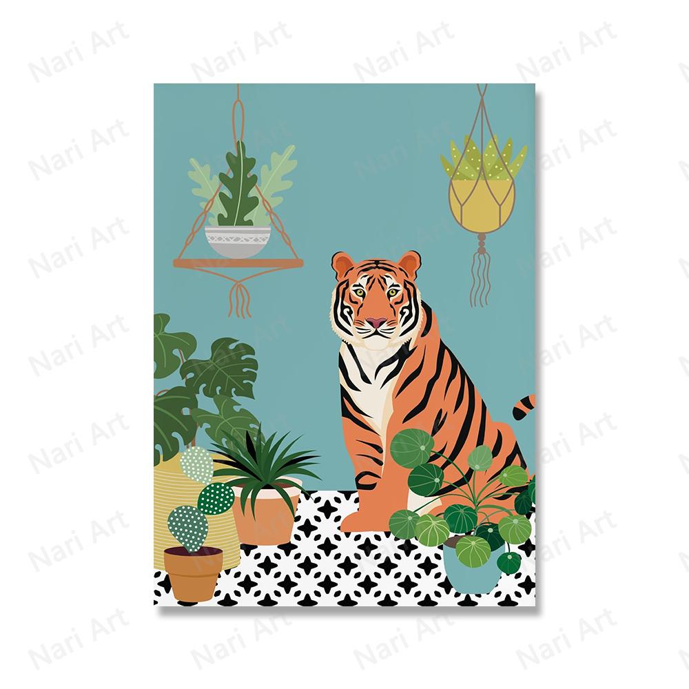 Tropical Plant Tiger Wall Art Canvas Painting  Animal Flamingo Posters And Prints Wall Pictures For Living Room Boho Home Decor No Frame