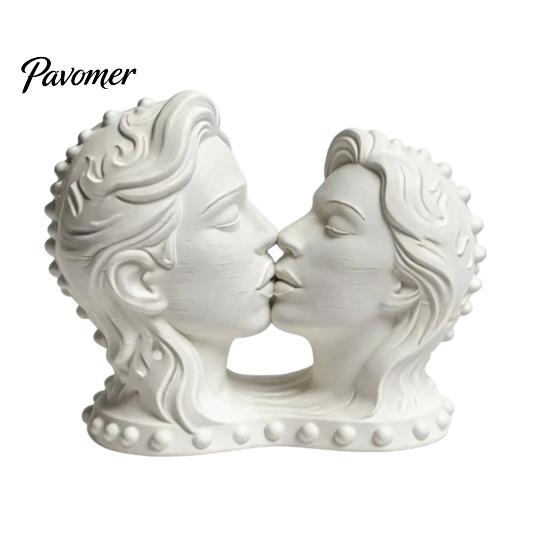 High-end Soft Decoration Display 3D Printed Couple Kissing Head Sculpture, White Modern Art Statue Anniversary Romantic Craft for Living Room Bedroom,