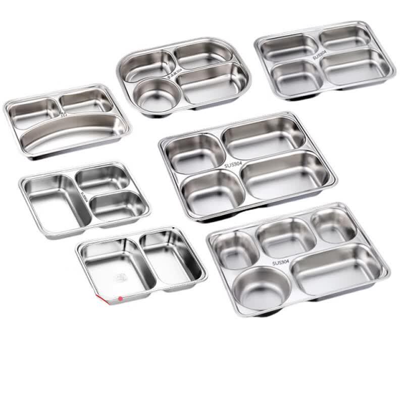 LIJIA KITCHENWARE 304 Stainless Steel Rectangular Four-Compartment Meal Tray