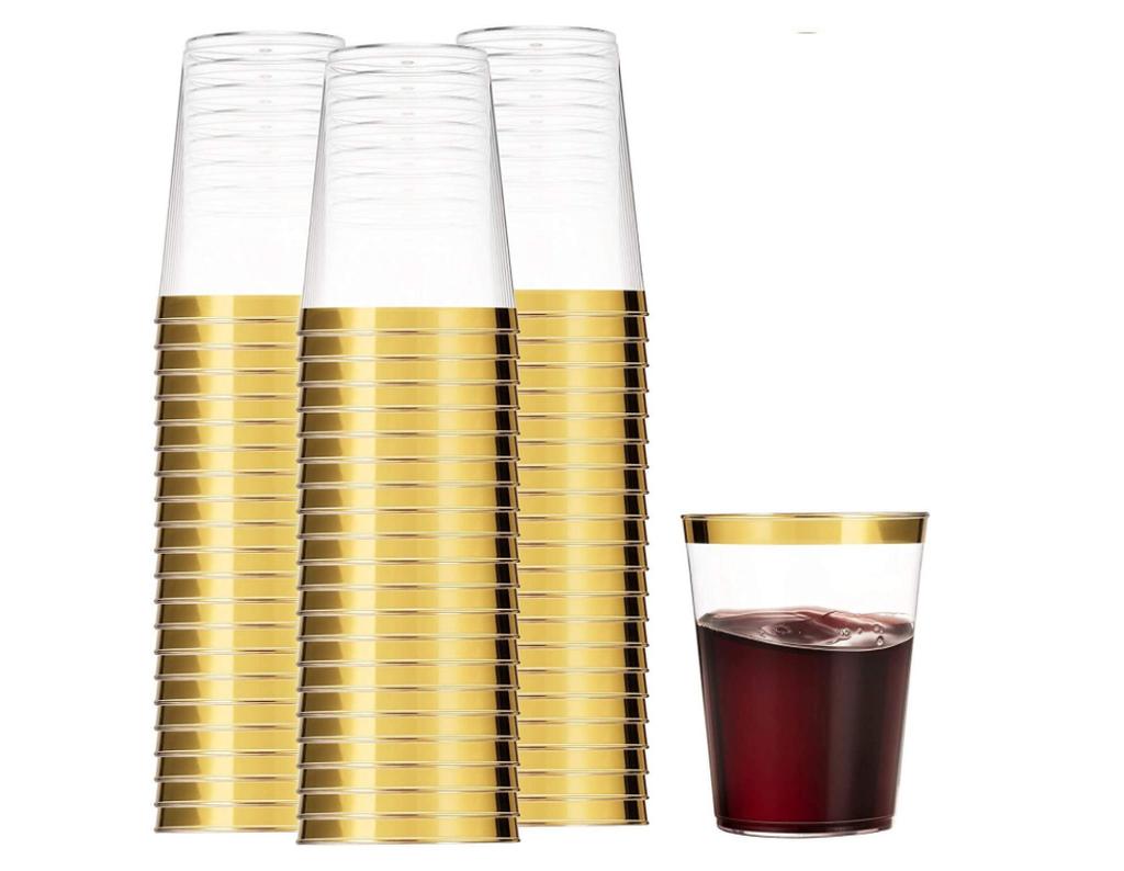 20 Pieces Disposable Wine Cups 14oz Transparent Hard Plastic Rimmed Plastic Cup Birthday Wedding Party Champagne Cups