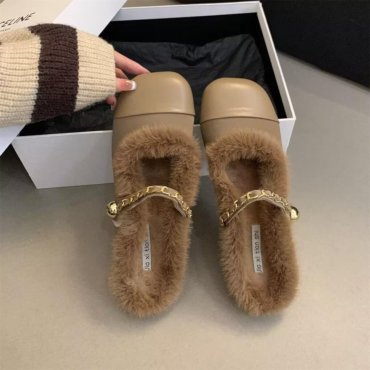

Зимние плюшевые туфли для женщин, пушистые туфли Мэри Джейн, теплые хлопковые туфли, элегантные туфли на плоской подошве из искусственного меха, туфли Zapatos De Mujer 39 хаки