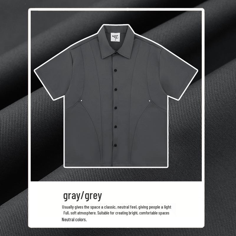 

Темная деконструированная рубашка в стиле пэчворк: Стильный летний кэжуал, Универсальный унисекс с коротким рукавом 2XL серый