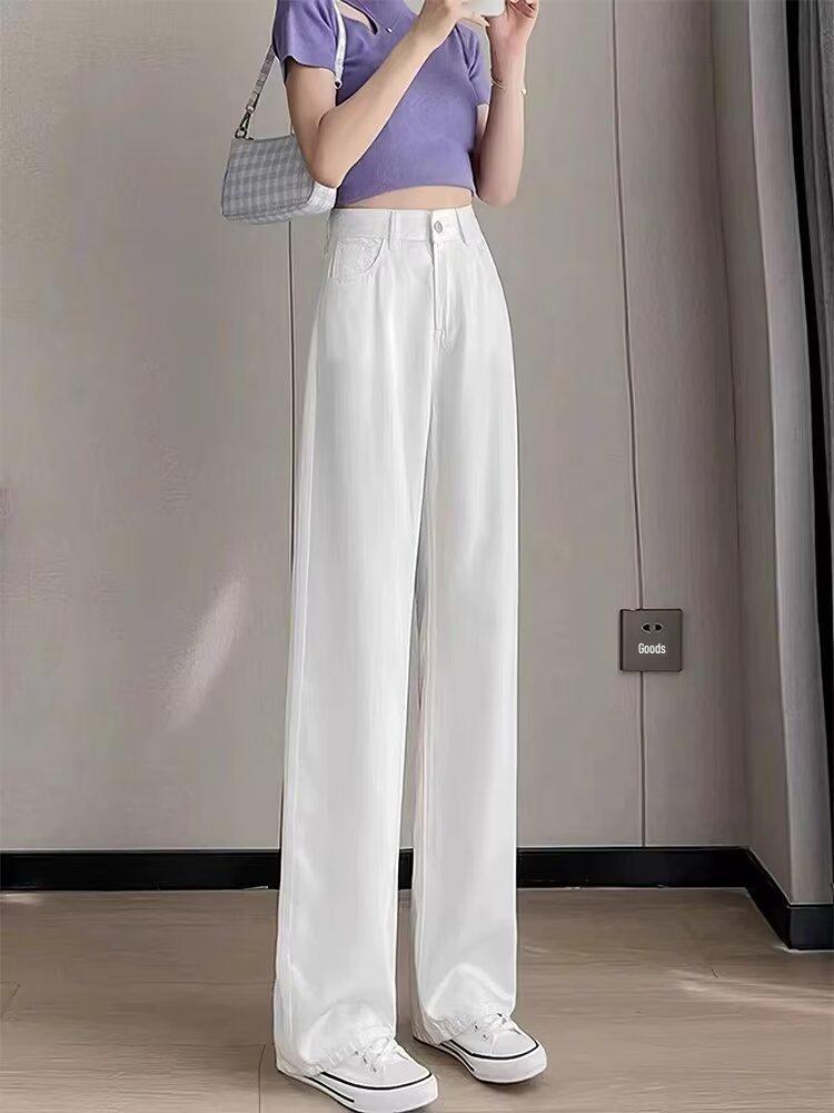 

Женские белые джинсы Tencel с высокой талией и широкими штанинами — весна/лето, облегающий крой со свободной драпировкой 5XL белый