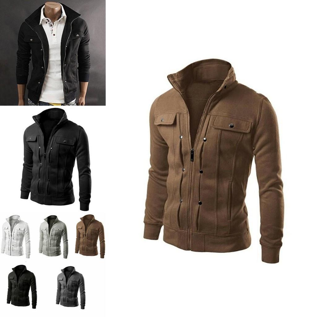 Slim-Fit Herren-Mantel mit Stehkragen und langen Ärmeln, Militärjacke für einen stilvollen Look