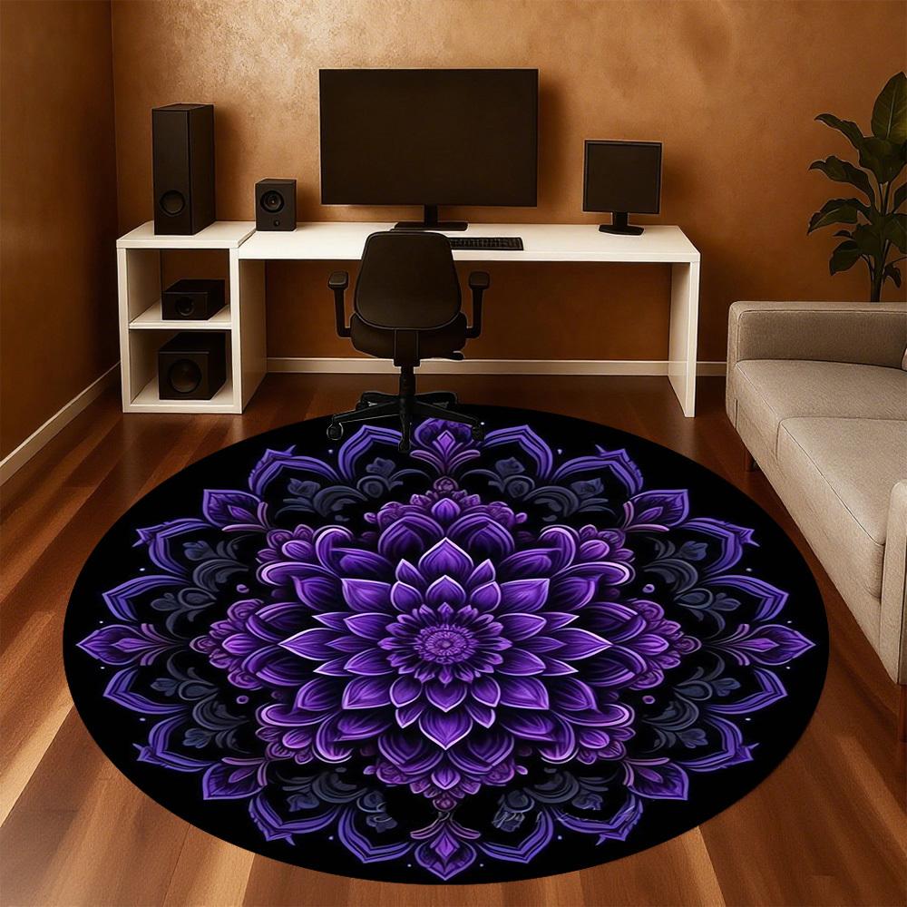 1pc mandala purple Round Chair mat Area Rug - Non-Slip, Floor Mat for Office, Bedroom, home decor Christmas Gift-1002346