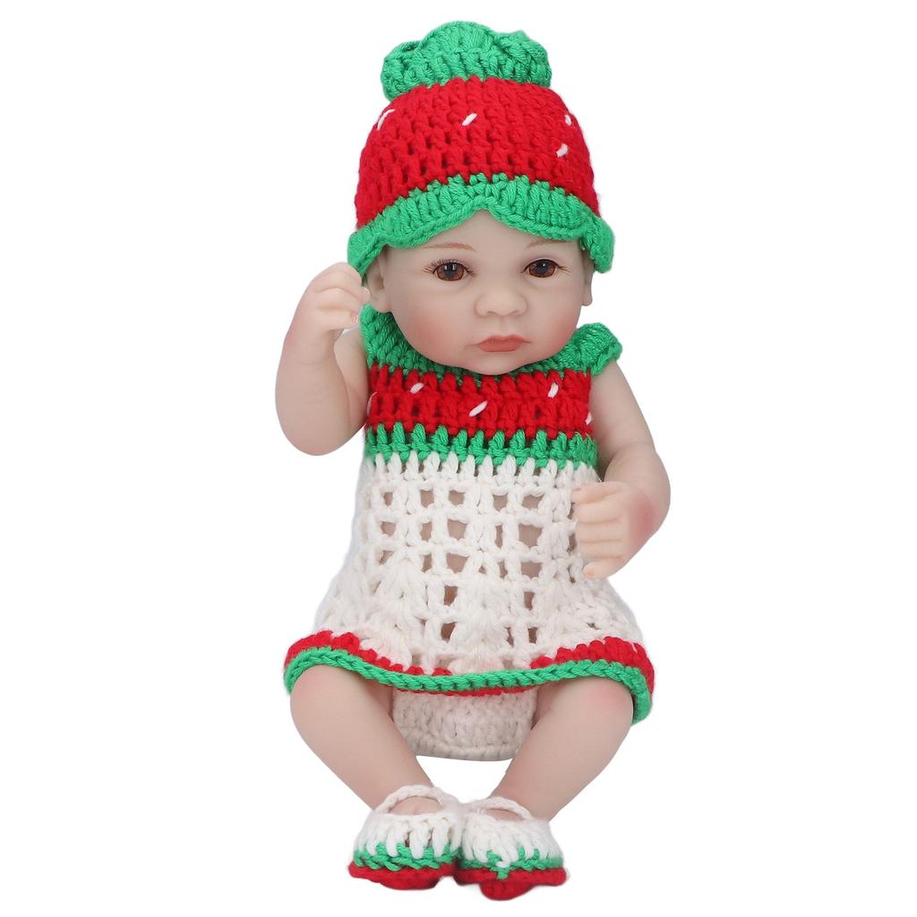 Newborn Baby Doll 10 Inch Silicone Cute Lifelike Infant Doll with Knitted Clothes Birthday GiftEyes