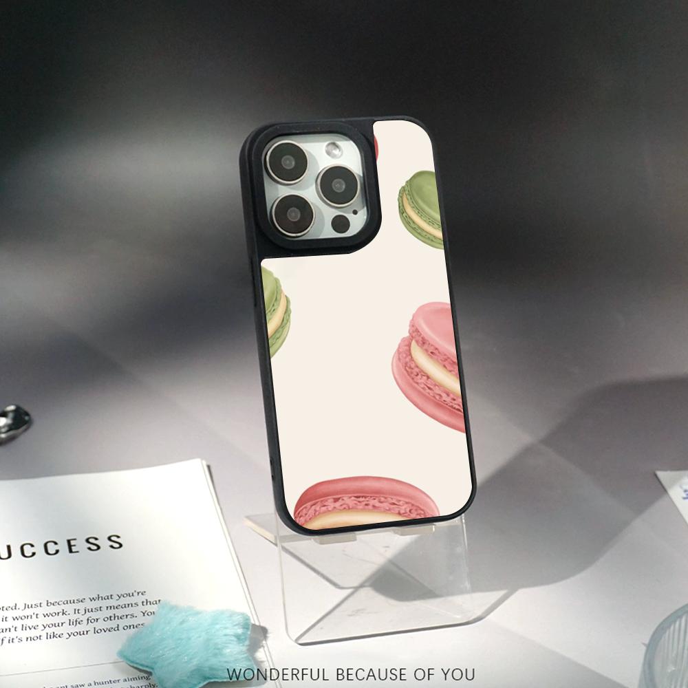 

Macaron Cute pink girl pattern Phone Case for iPhone 17 16 e 15 14 13 12 Pro Max Sheepskin Silver-edged protective case iPhone 13 Pro