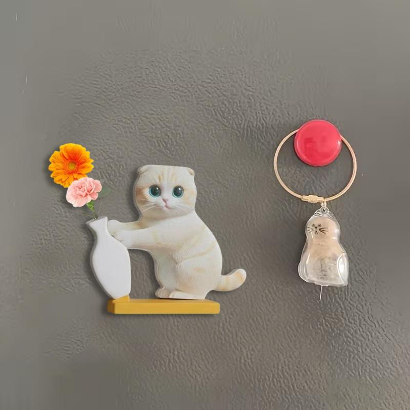 Mini Vase Acrylic Cat Whiskers Collection Fridge Magnet Cat Pushing Vase Decor Ornaments Cat Hair Memorial Box Home Office Decor