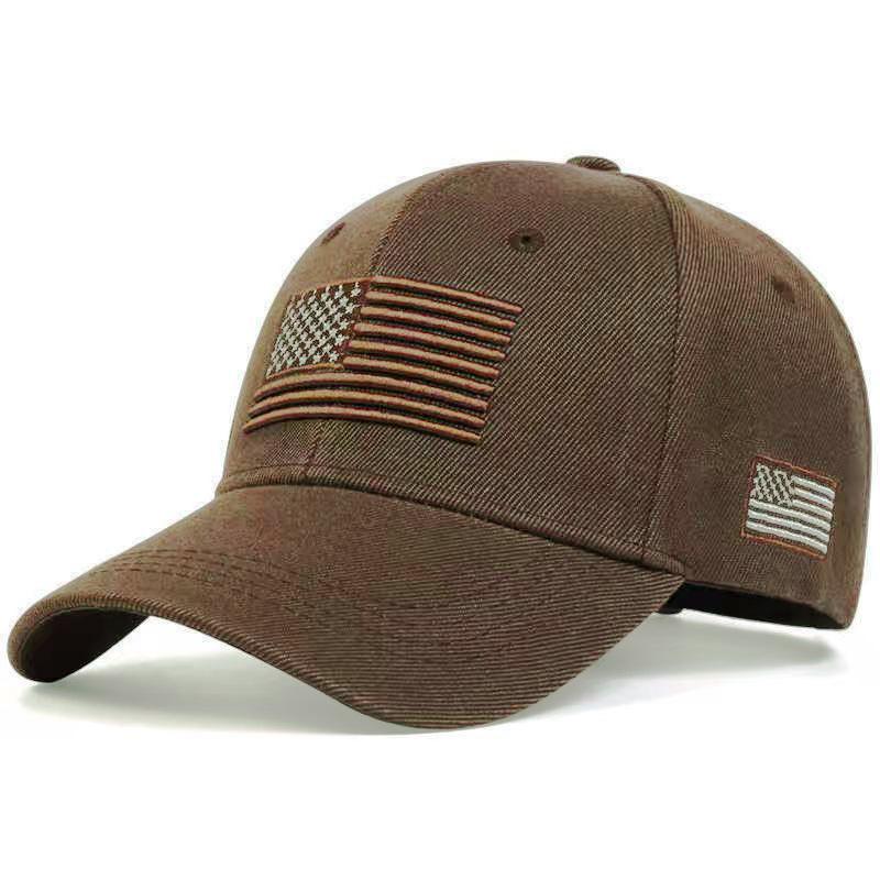 Hats New Embroidered American Flags Baseball Caps Men's and Women's Big Head Circumference Hard Top Mao Green Sunshade Cap Tide