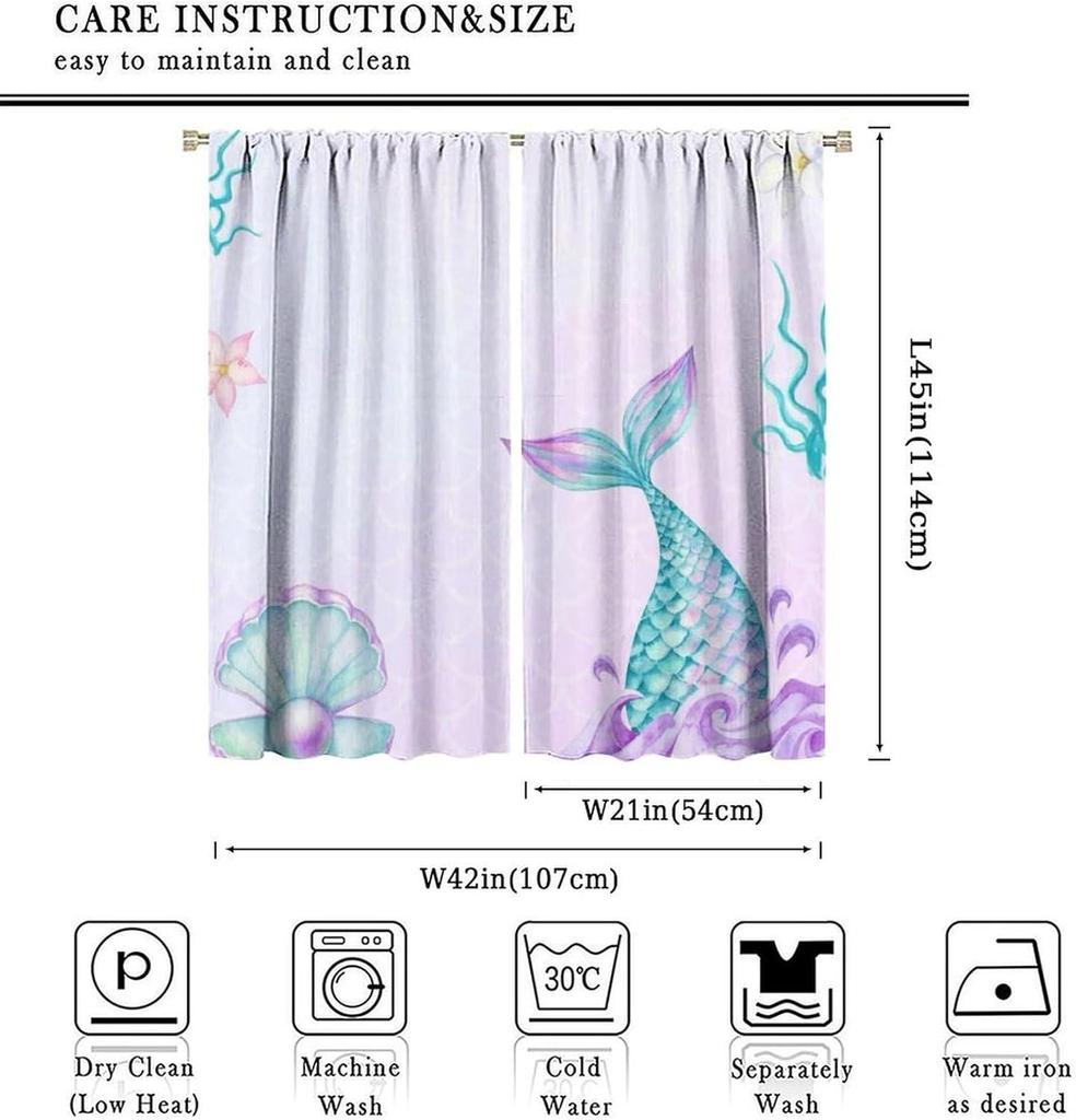 Mermaid Curtains   Mermaid Curtains For Girls Bedroom   Girls Curtains For Bedroom   Mermaid Decor   Cartoon Watercolor Colorful