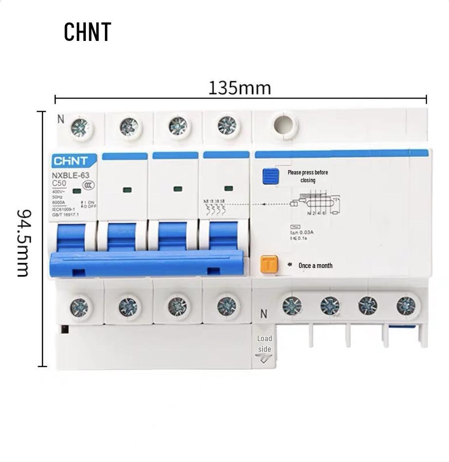 Chint 2P MCB Circuit Breaker with Air Switch, 220V RCD, 32A/63A, for Three-Phase Household Electrical Protection