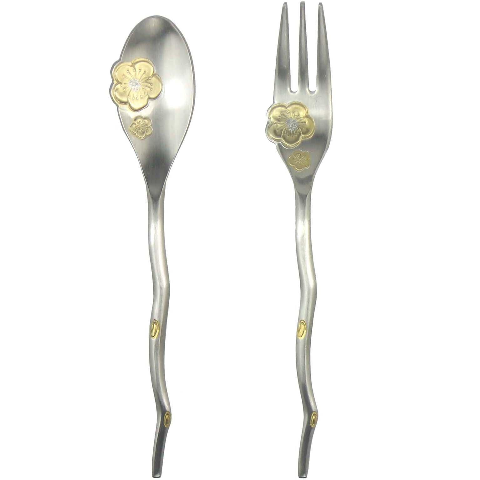 Nagao Koubai Coffee Spoon and Fork Set Made in Japan (2 pieces) - Gold-plated,