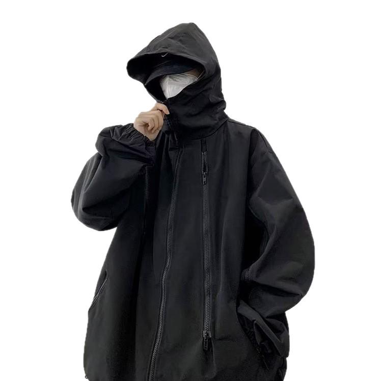 

Men s Trendy American Hip Hop Hong Kong Style Loose Workwear Windbreaker XL чорний