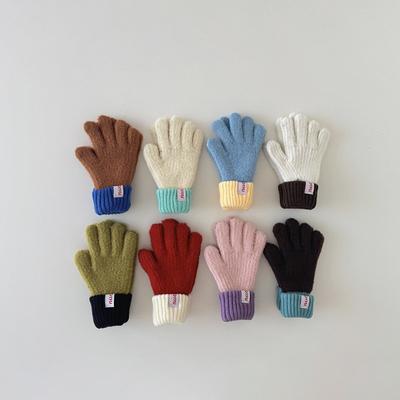 1 Paar Kinder Colorblock Touchscreen Handschuhe für Mädchen Jungen Ins Mode Winter Fäustlinge für Kinder Warme Strick Fingerhandschuhe