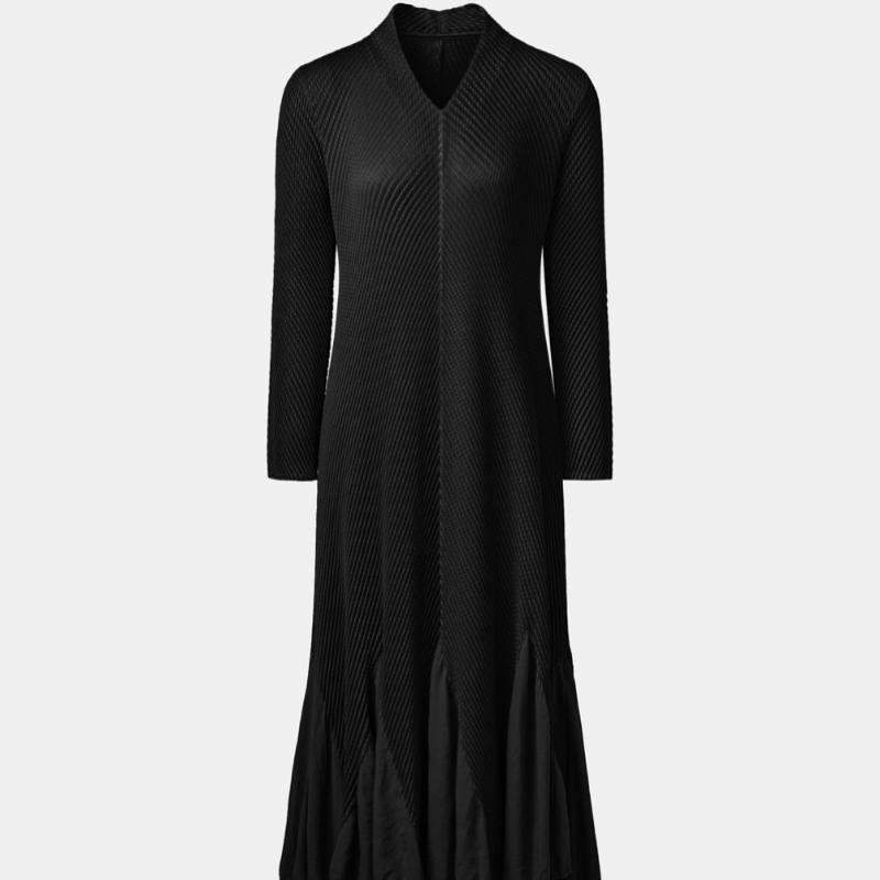Pleats Me Mix Pleated V Neck Dress Ppops126001
