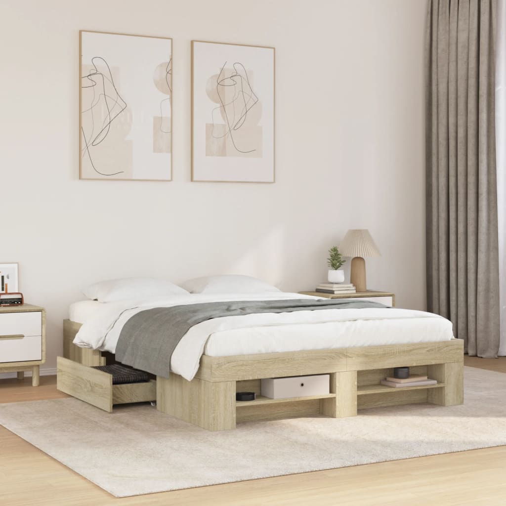 Bed Frame without Mattress Sonoma Oak Finish 140 x 200 cm Engineered Wood