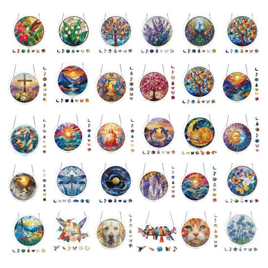 Acrylic Puzzle Suncatcher, Stained Glass Window Hanging Ornament with Double-side UV Printed Design, Colorful DIY Jigsaw Puzzle Suncatcher