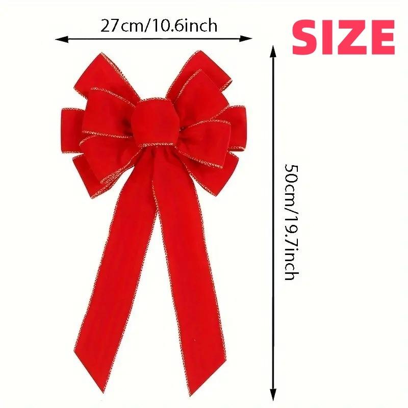 1-4PCS Red Christmas Bows Outdoor Decorations Large Christmas Tree Top Bow Velvet Wreath with Glitter Gold Edge Front Door Decor