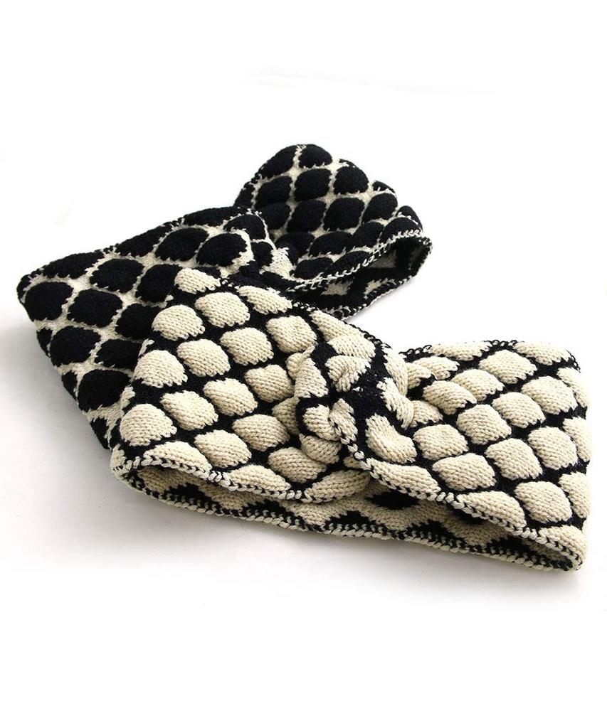 VINGTAINE Knit Cross Turban Wide Hair Headband, Monochrome, Casual, Fall/Winter, Mature, Accessory, HB-88-WHMIX