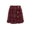Burgundy Buttoned Tweed Fabric Mini Woven Skirt With Flounce Hem Twoaw22et0155