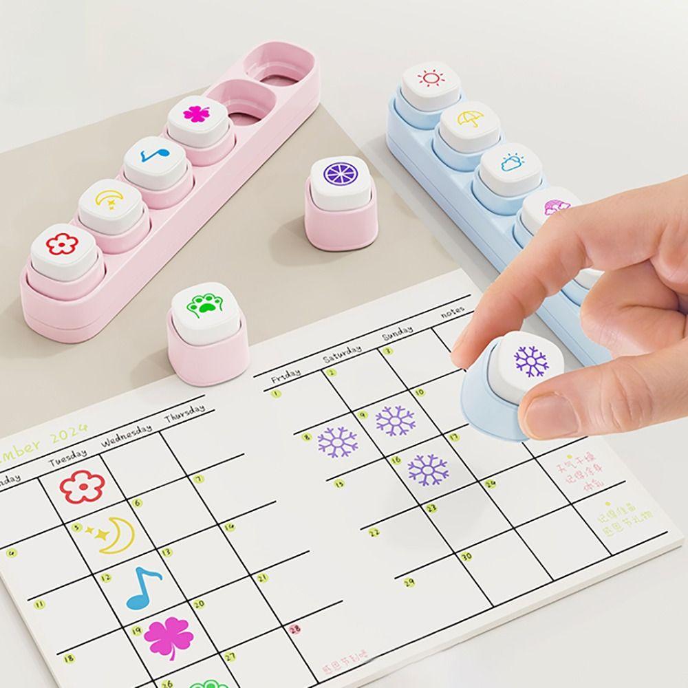New 6-in-1 Stamp Set DIY Mini Color Seal Cartoon Scrapbooking Seal Students School Stationery