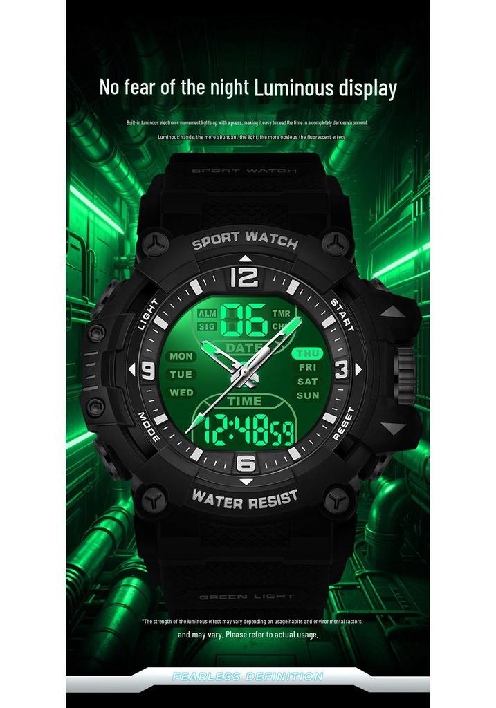 Sanda Dual-Movement Sports Watch with Countdown, Alarm, Night Light, Waterproof, and Multi-Function Features for Students.