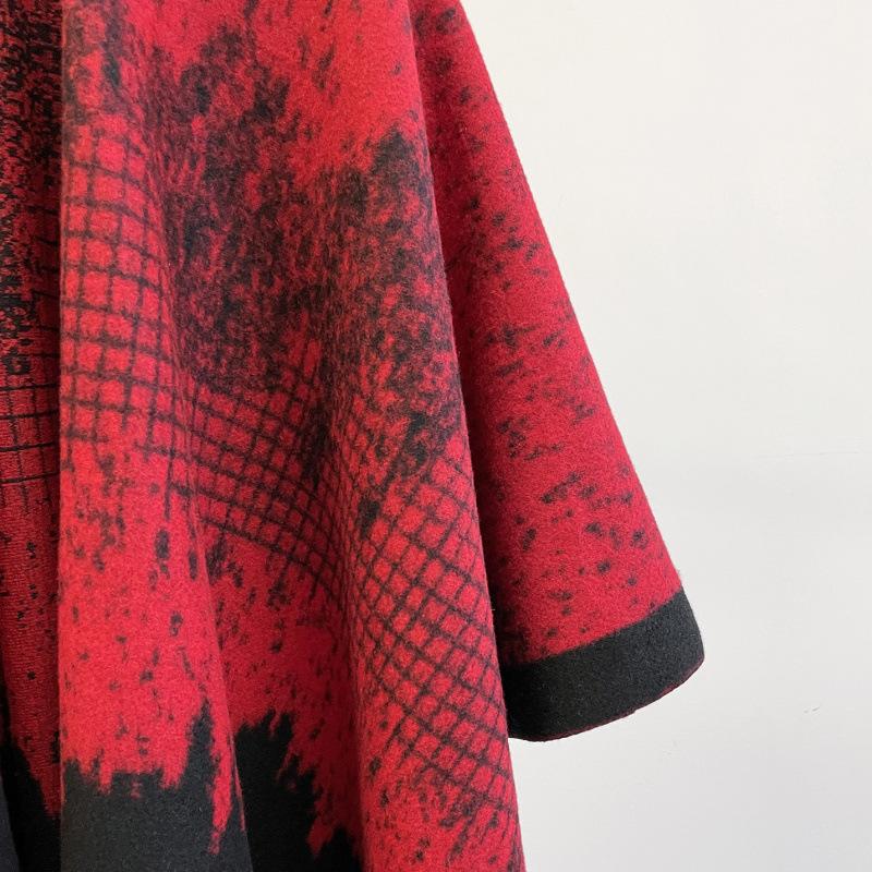 Winter Red Shawl Imitation Cashmere Women'S Thickened Fringed Shawl Socialite Lady Wearing Temperament Cape