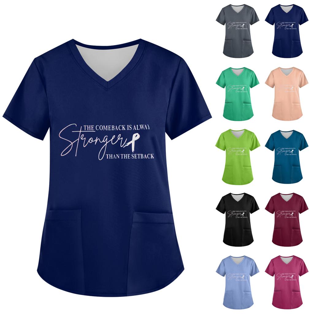 Women's V-Neck Short-Sleeve Pocketed Top With Side Slit