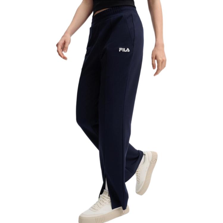 Fila Einfarbige Bequeme Ausgestellte High-Waist Freizeithosen Damen Unterteile Dunkelblau F11W439604F-DB