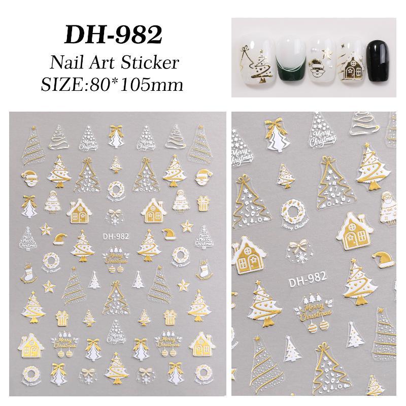 1 Sheet Christmas Nail Stickers Red White Snowflake Santa Elk Bow Self Adhesive Nail Art Decals For Holiday Manicure Decor